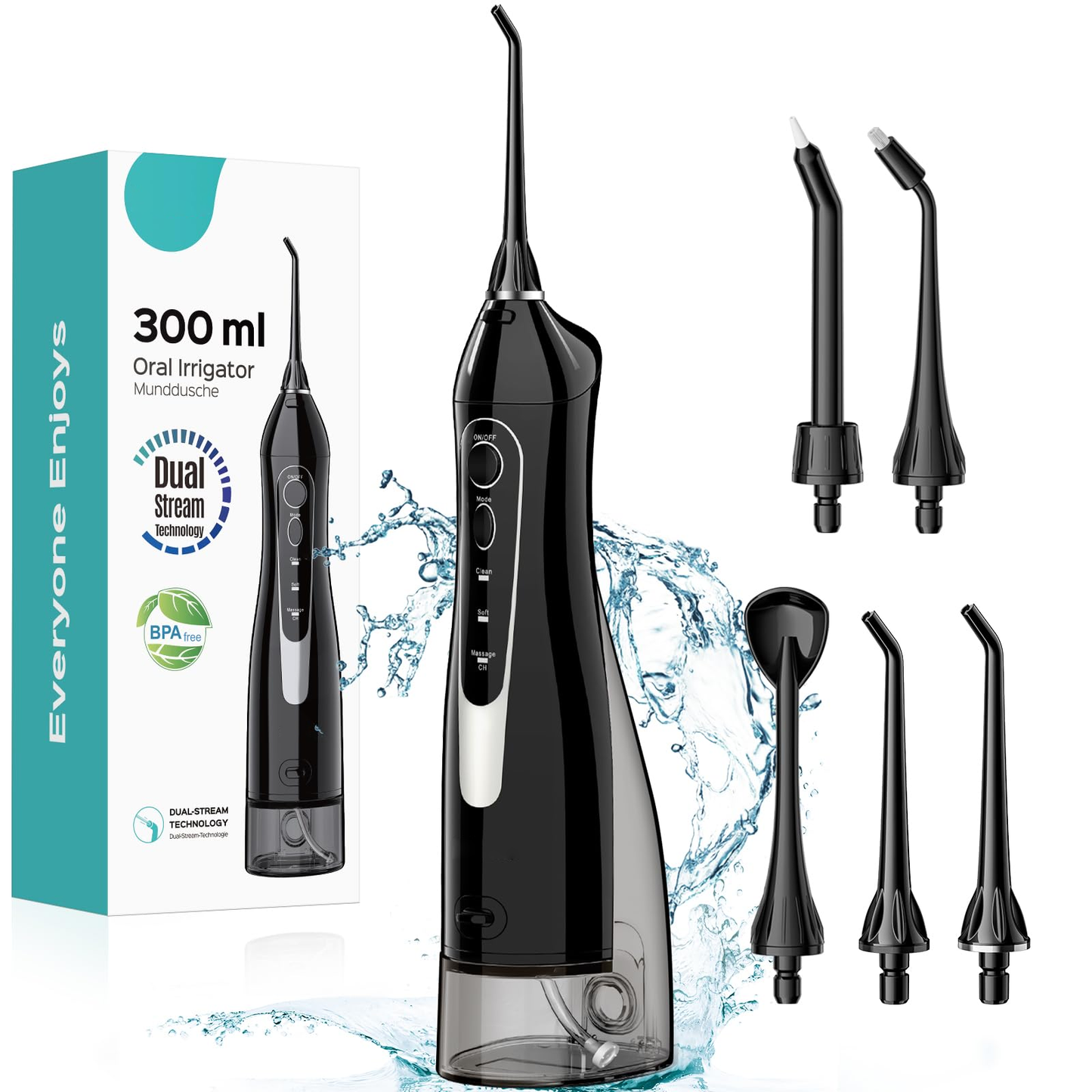 Portable Water Dental Flosser – Cordless, Rechargeable, 300ML, IPX7 Waterproof
