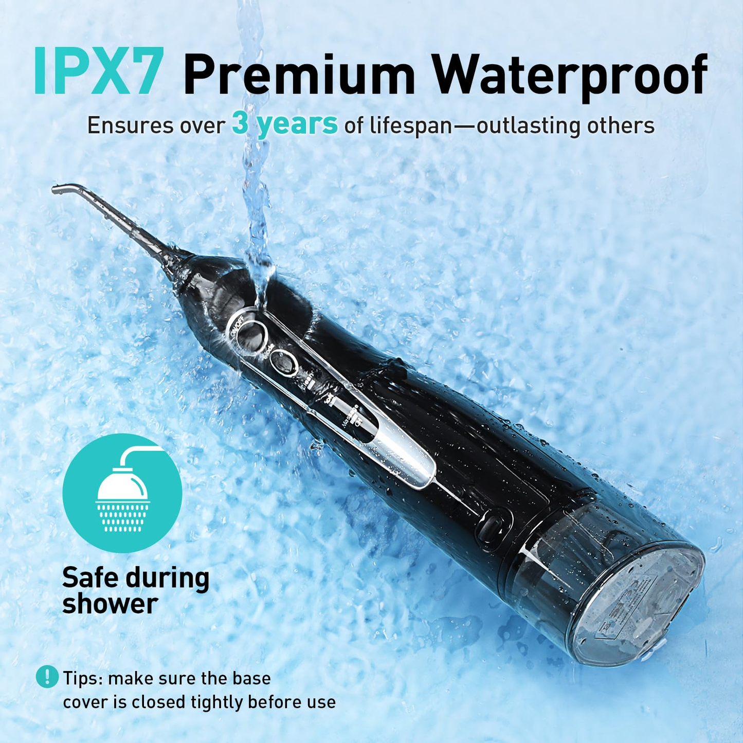 Portable Water Dental Flosser – Cordless, Rechargeable, 300ML, IPX7 Waterproof