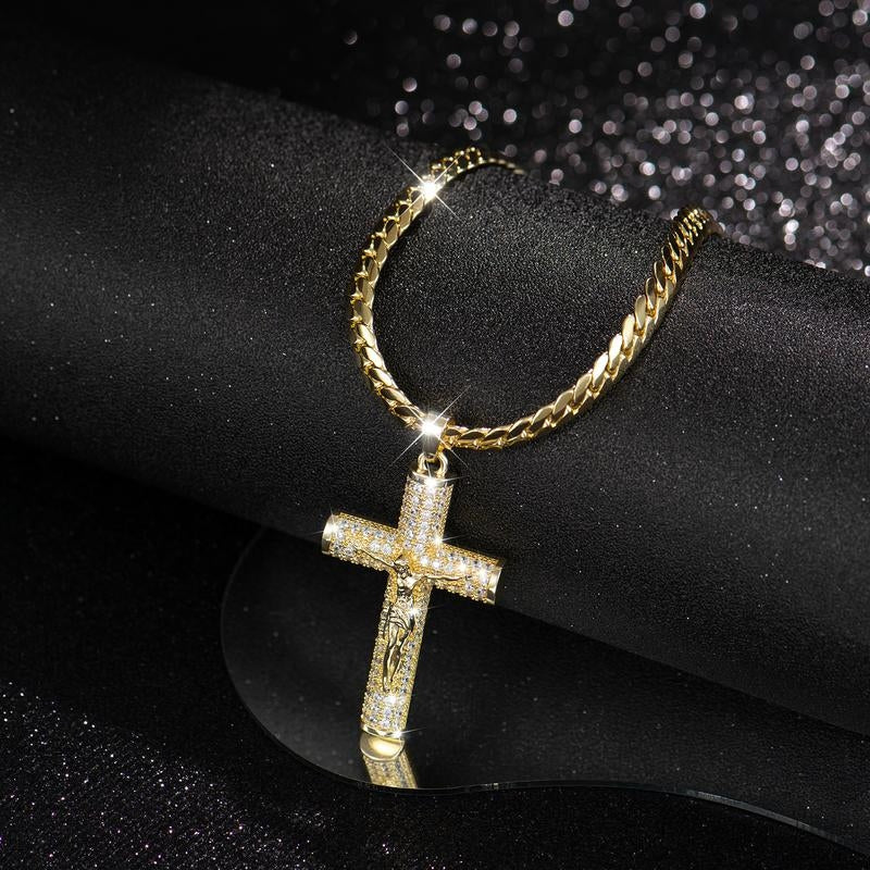 No Fade 14k Gold-Plated Cuban Figaro Chain with Jesus Christ Crucifix
