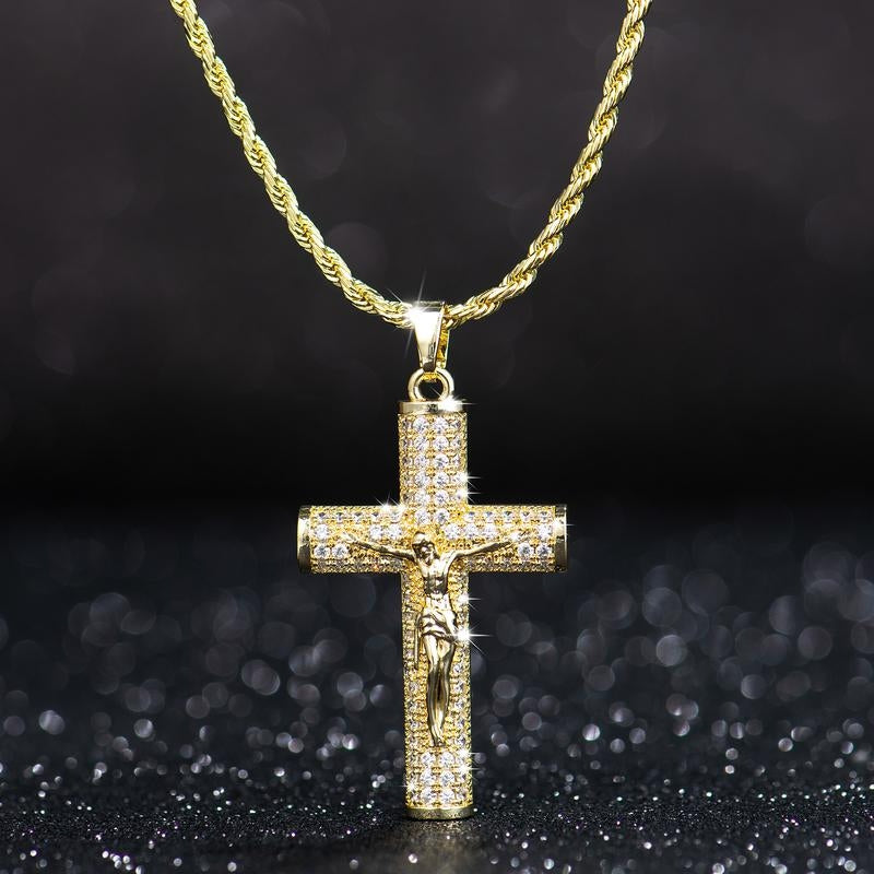 No Fade 14k Gold-Plated Cuban Figaro Chain with Jesus Christ Crucifix