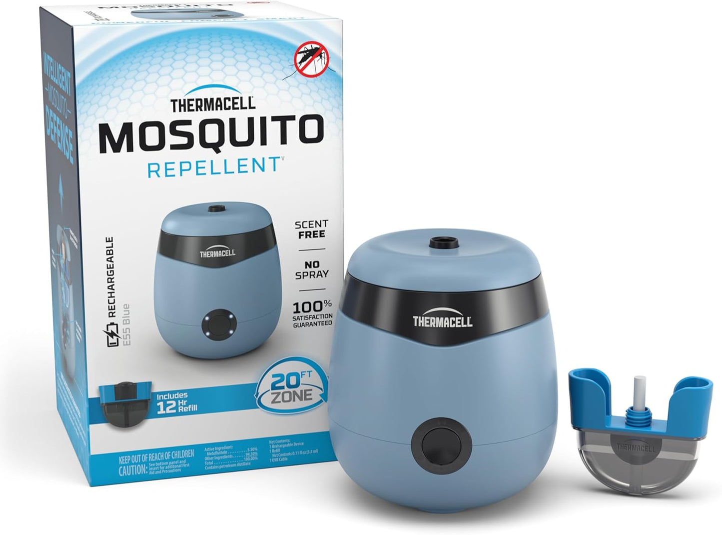 Rechargeable Mosquito Repeller with 20’ Mosquito Protection Zone; Bug Spray Alternative; Scent Free