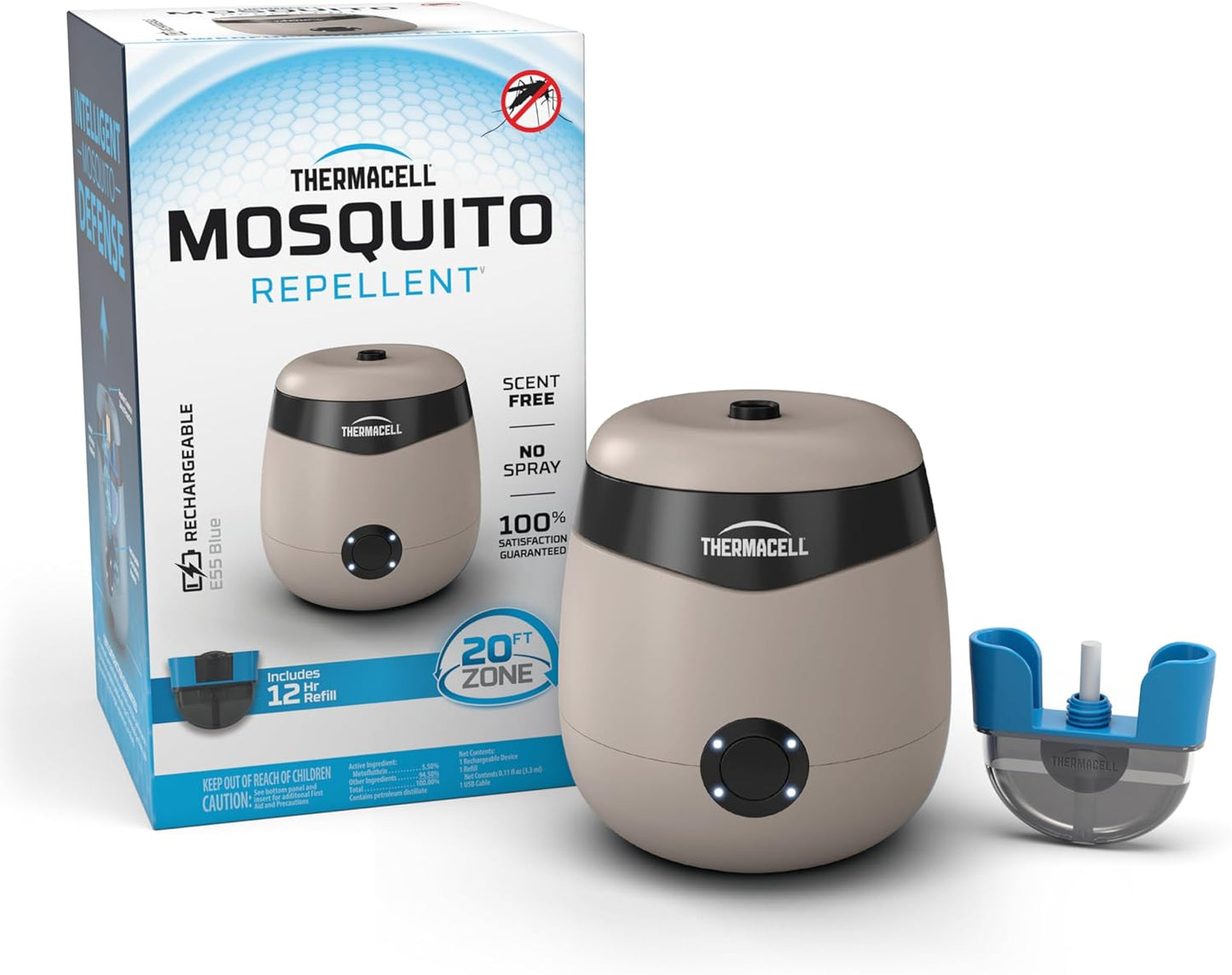 Rechargeable Mosquito Repeller with 20’ Mosquito Protection Zone; Bug Spray Alternative; Scent Free