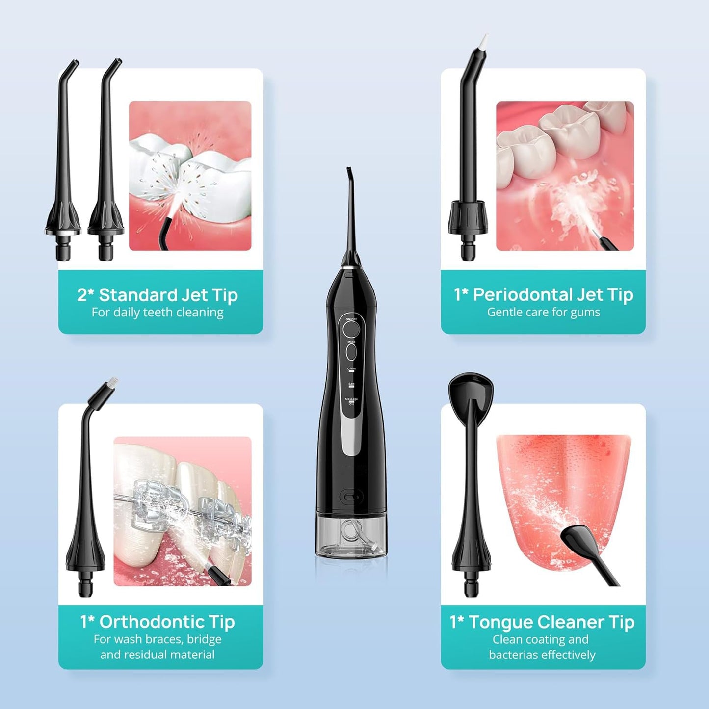 Portable Water Dental Flosser – Cordless, Rechargeable, 300ML, IPX7 Waterproof