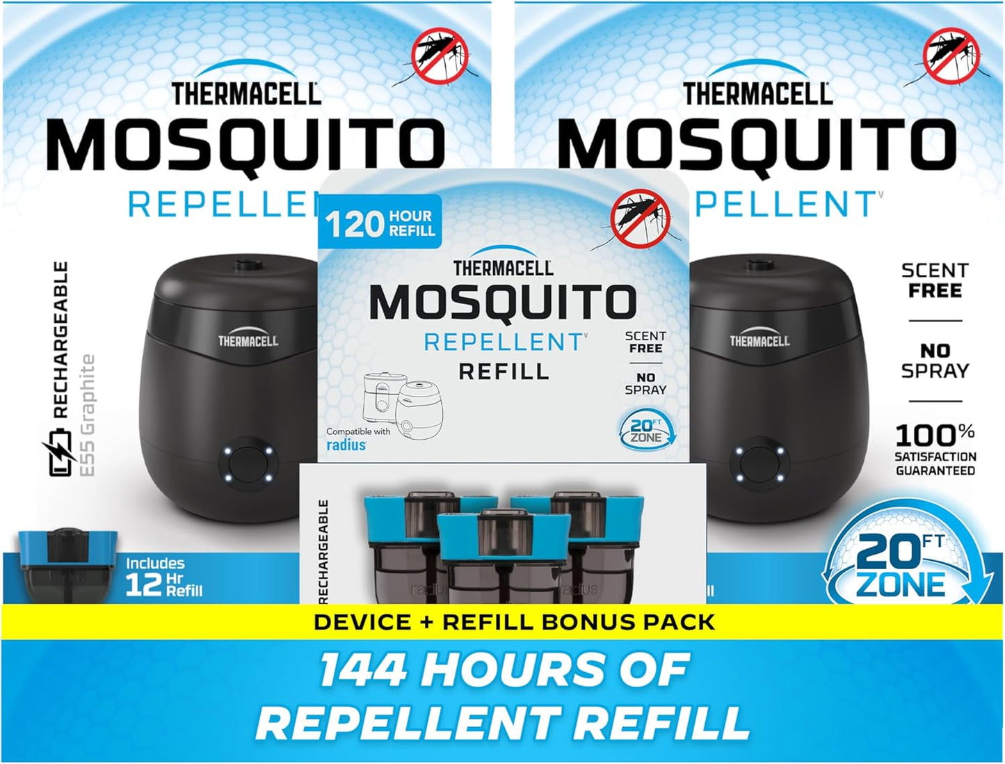 Rechargeable Mosquito Repeller with 20’ Mosquito Protection Zone; Bug Spray Alternative; Scent Free