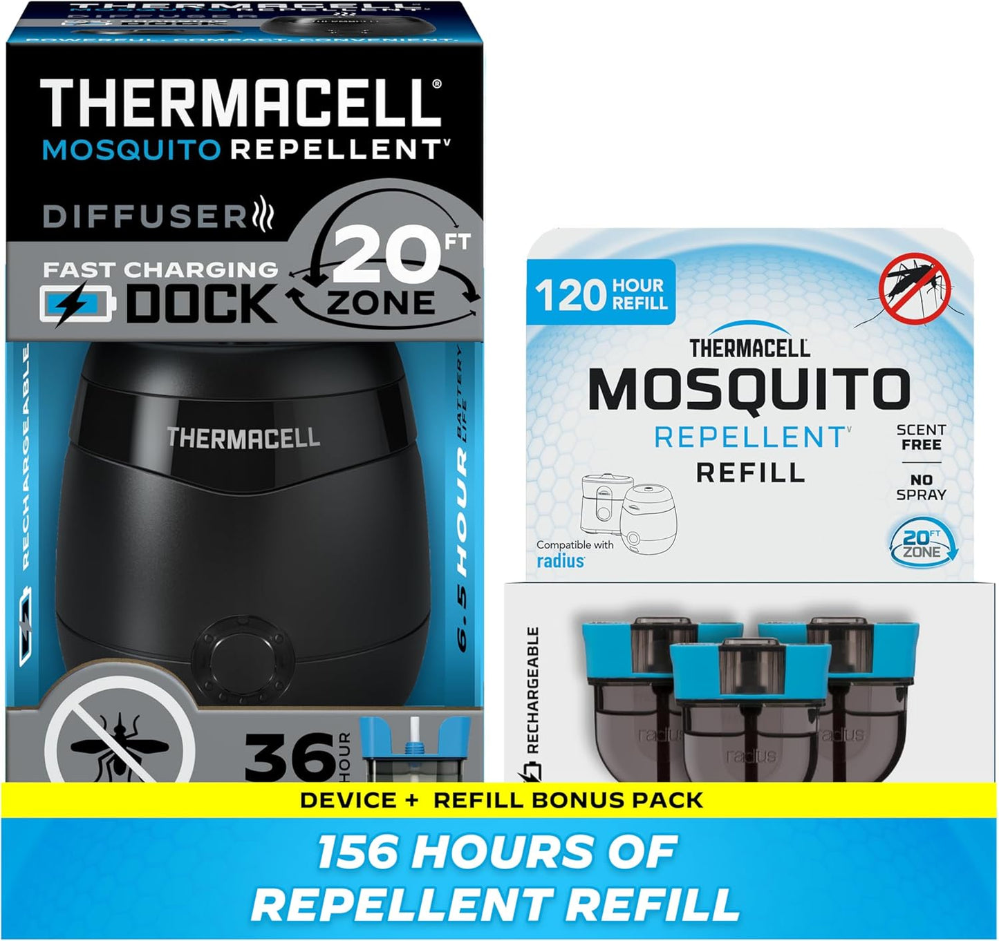 Rechargeable Mosquito Repeller with 20’ Mosquito Protection Zone; Bug Spray Alternative; Scent Free