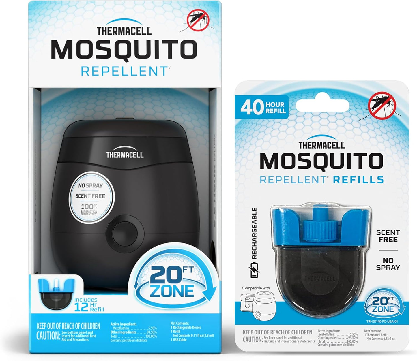 Rechargeable Mosquito Repeller with 20’ Mosquito Protection Zone; Bug Spray Alternative; Scent Free