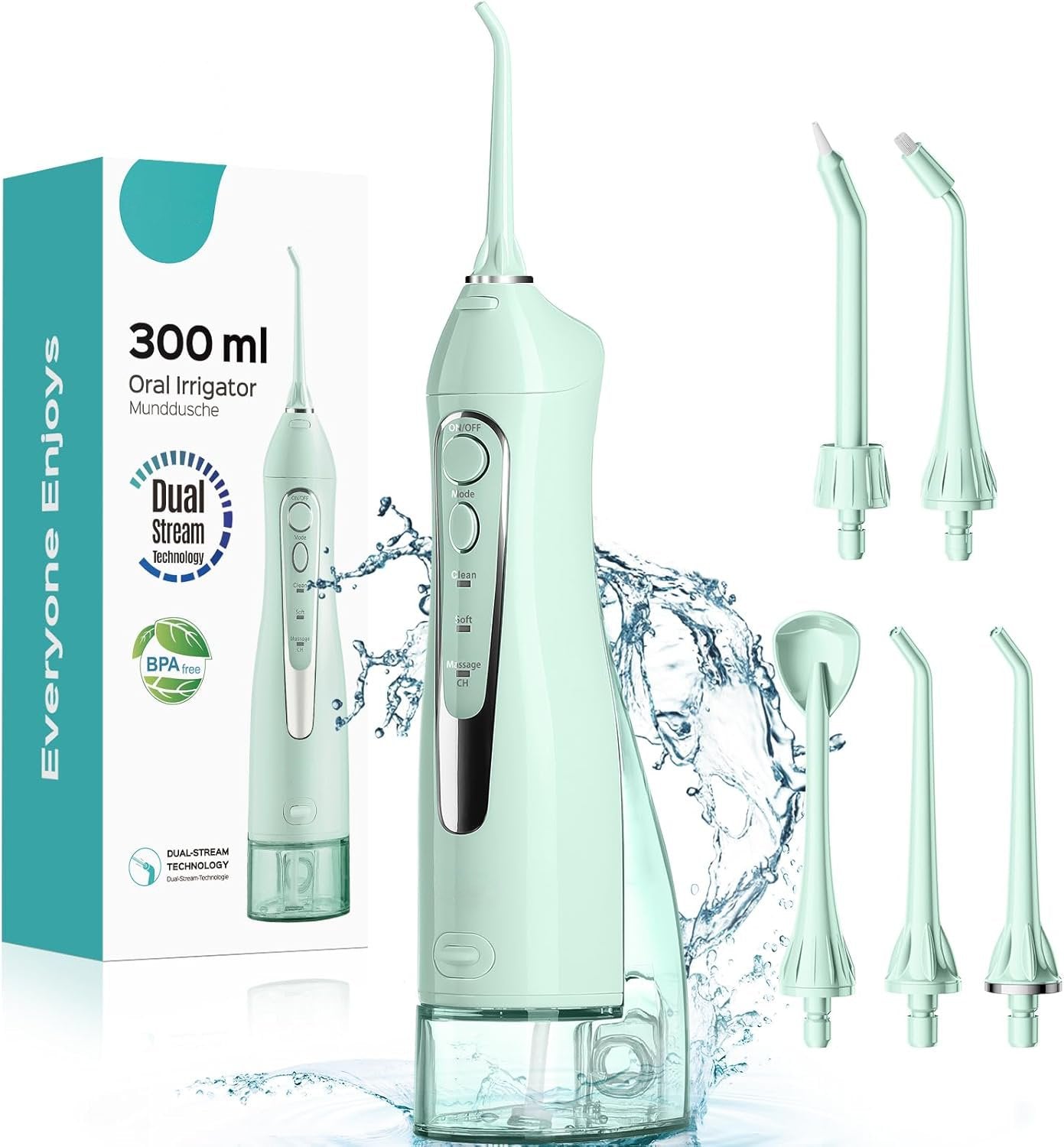 Portable Water Dental Flosser – Cordless, Rechargeable, 300ML, IPX7 Waterproof