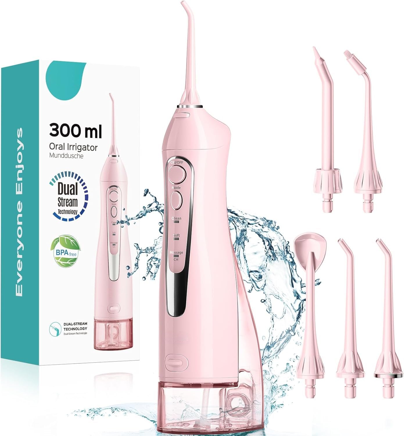 Portable Water Dental Flosser – Cordless, Rechargeable, 300ML, IPX7 Waterproof