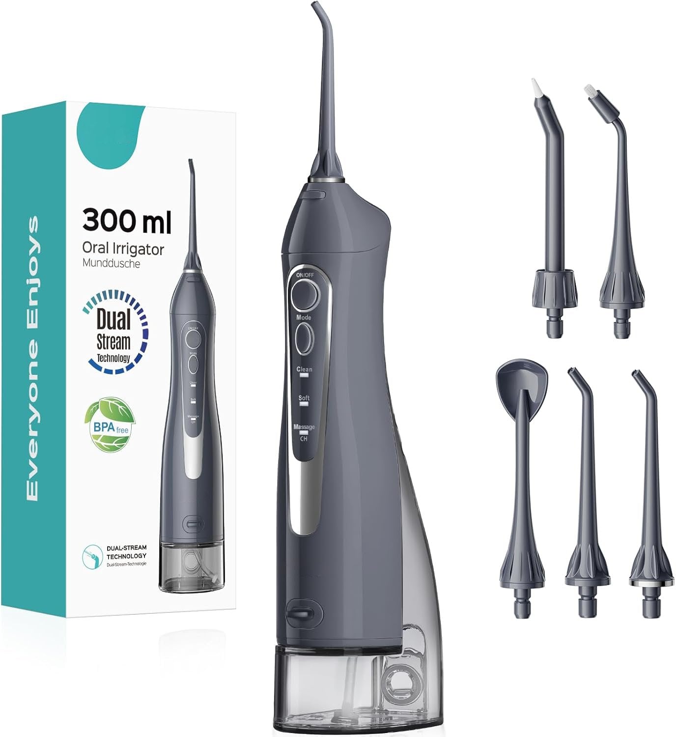 Portable Water Dental Flosser – Cordless, Rechargeable, 300ML, IPX7 Waterproof