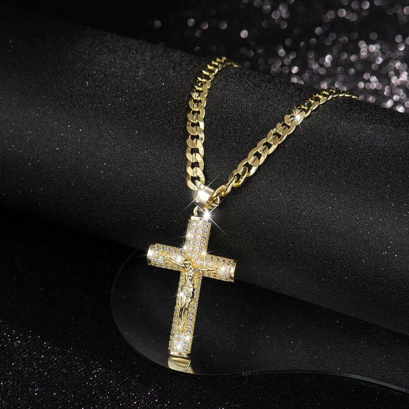 No Fade 14k Gold-Plated Cuban Figaro Chain with Jesus Christ Crucifix